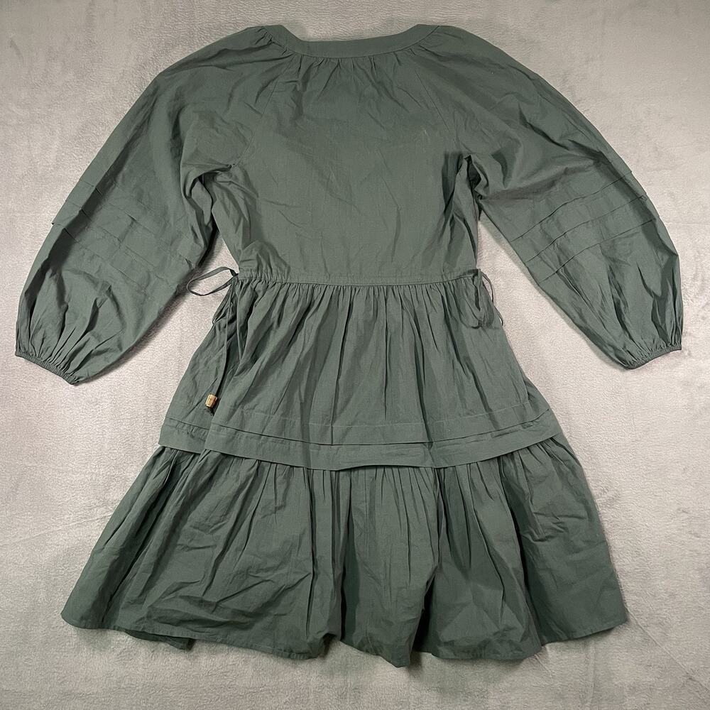 Madewell Emerald Green Poplin Long-Sleeve Faux Wrap Pockets Tiered Dress XXS - Picture 10 of 10